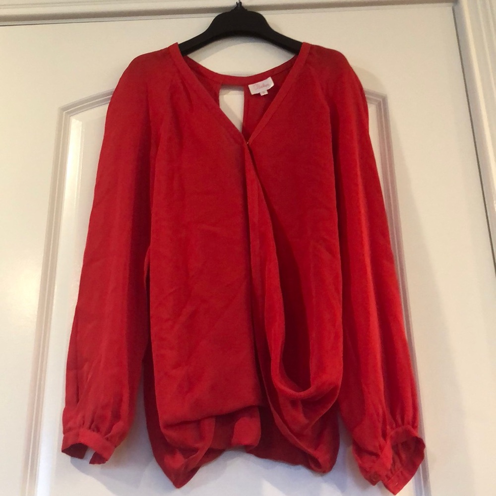 Parker red silk draped blouse, size medium